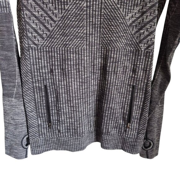Lululemon Shirt Gray Grey 8 Women's Rest Less Hoodie Striped Pattern Pockets Run - Picture 3 of 9
